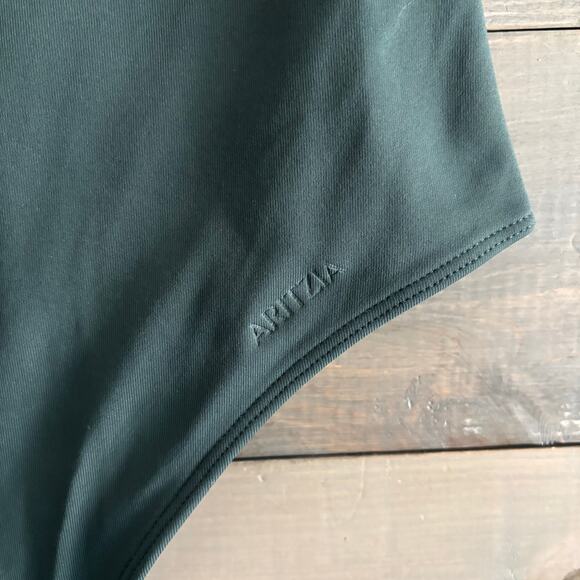 ARITZIA | Square Neck Short Sleeve Body Suit Dark Green Size Small - Picture 2 of 5